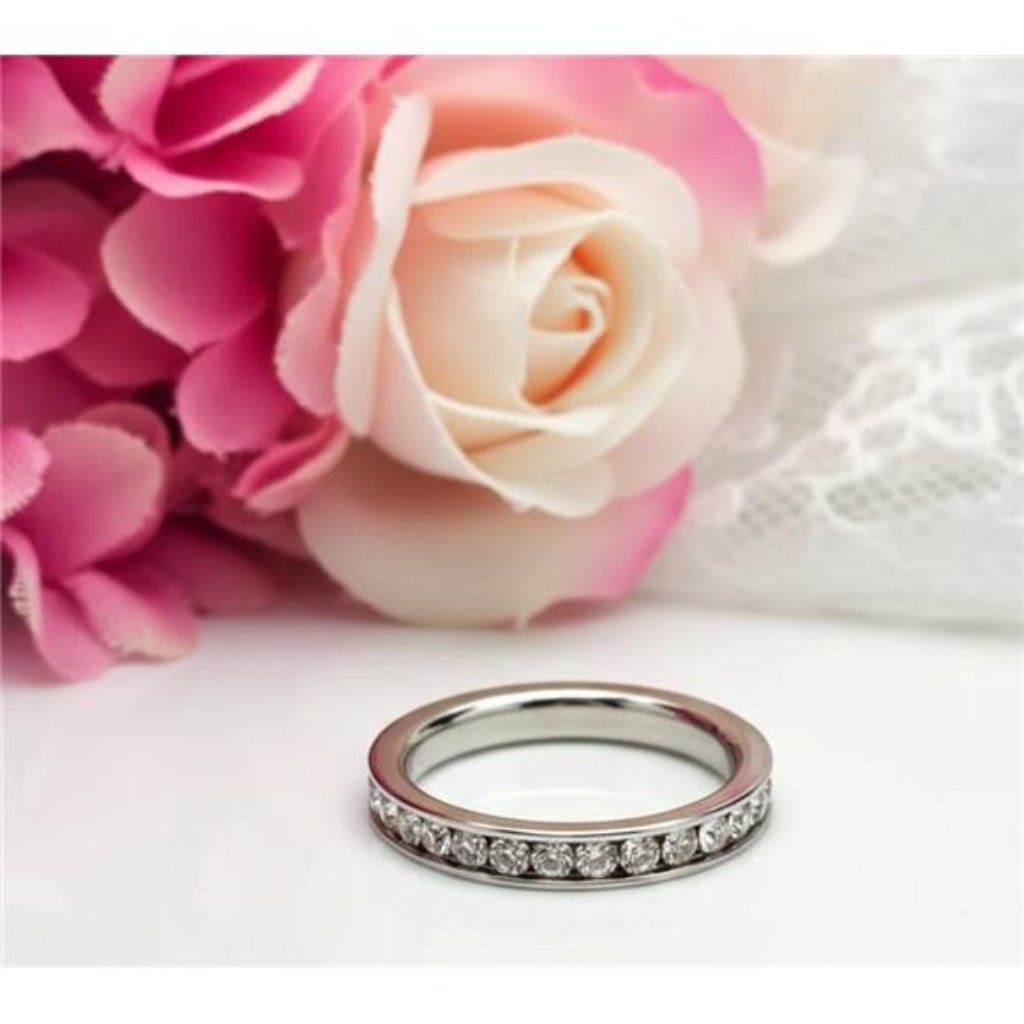 Clear Cz Eternity Band Ring Size 5 Surgical Grade Stainless Steel 316l